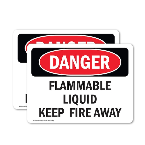 Signmission Flammable Liquid Keep Fire Away Danger Sign, Vinyl Decal, 10in W x 7in L, 2PK OS-2PACK-DS-D-710-L-2347 - main